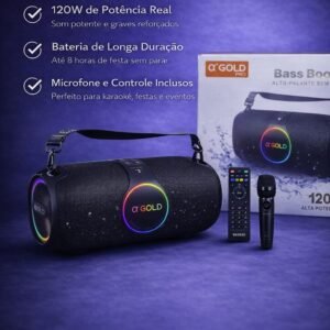 Caixa de Som Bluetooth α’GOLD Pro Bass Boost 120W
