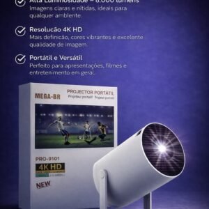 Projetor Portátil MEGA-BR PRO-9101 4K HD
