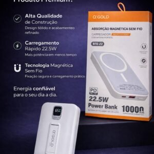 Power Bank Magnético Sem Fio α’GOLD Pro BTE-22