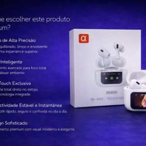 Fone de Ouvido Bluetooth Premium com ANC e Tela Touch